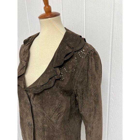 Cold Creek women's 100% leather jacket button front brown size L - Picture 11 of 13
